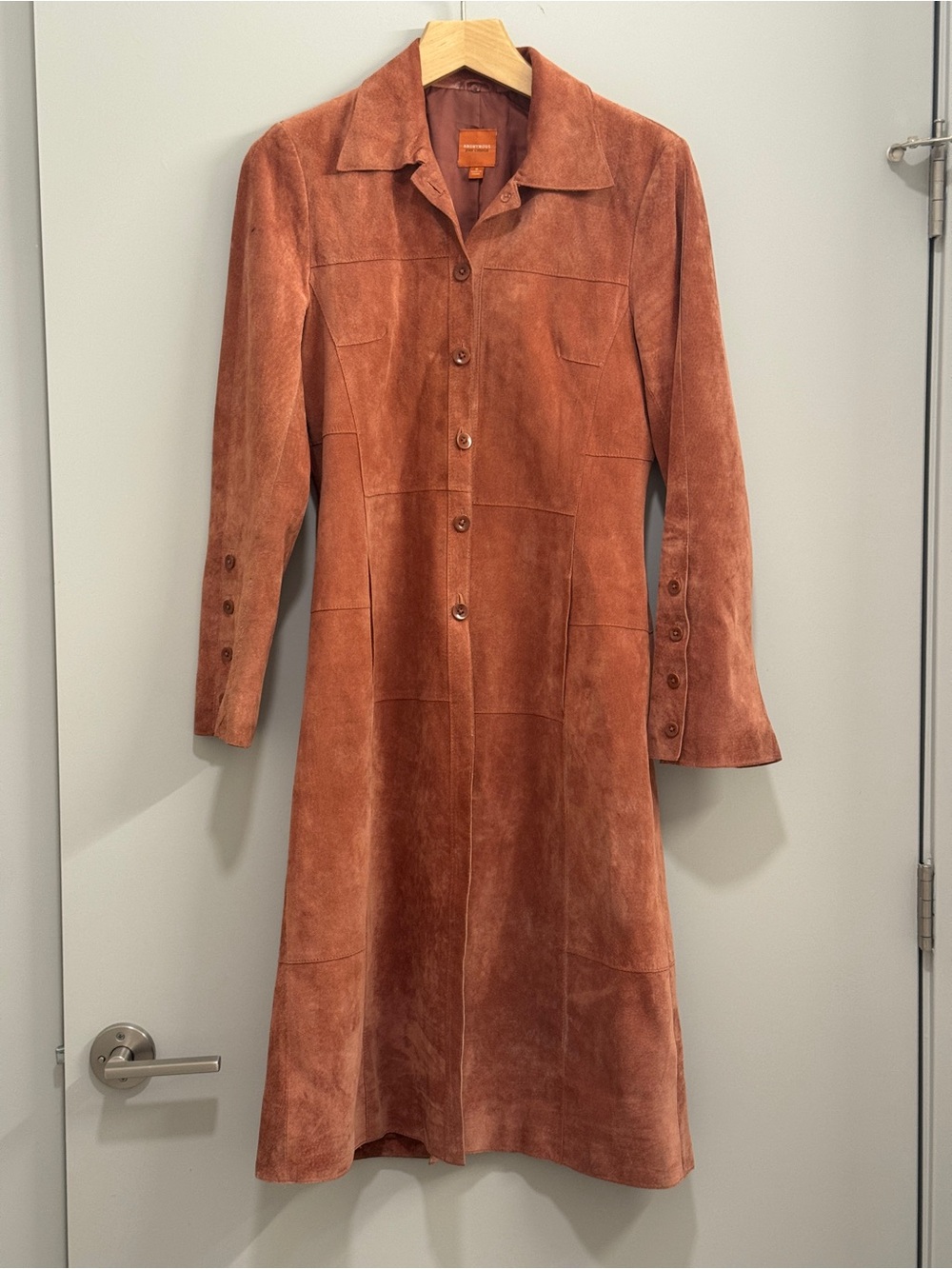 Suede Button-Front Trench Coat Duster Penny Lane 70s Boho